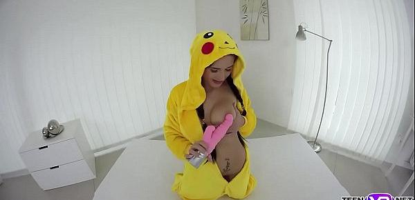  VR Pokemon teen Nicole Love toys her sweet pussy